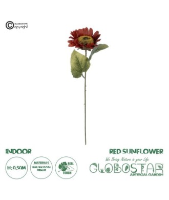 GloboStar® Artificial Garden RED SUNFLOWER  BRANCH 21214 Τεχνητό Διακοσμητικό Κλαδί Ηλιοτρόπιο Κόκκινο Y50cm